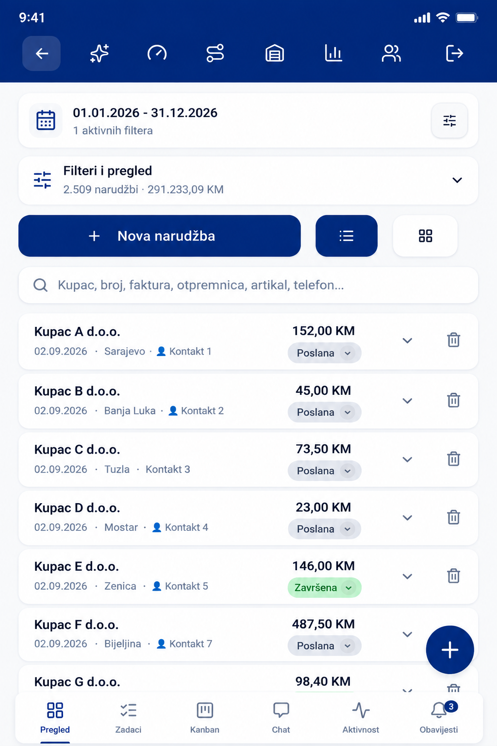 HMD PRO — Lista narudžbi i statusi